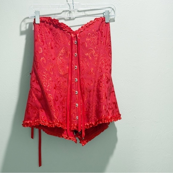 Red Satin Women’s Plus Size Brocade Pin-Up Sexy Gothic Lingerie Adjustable Sz 5X - Picture 1 of 6